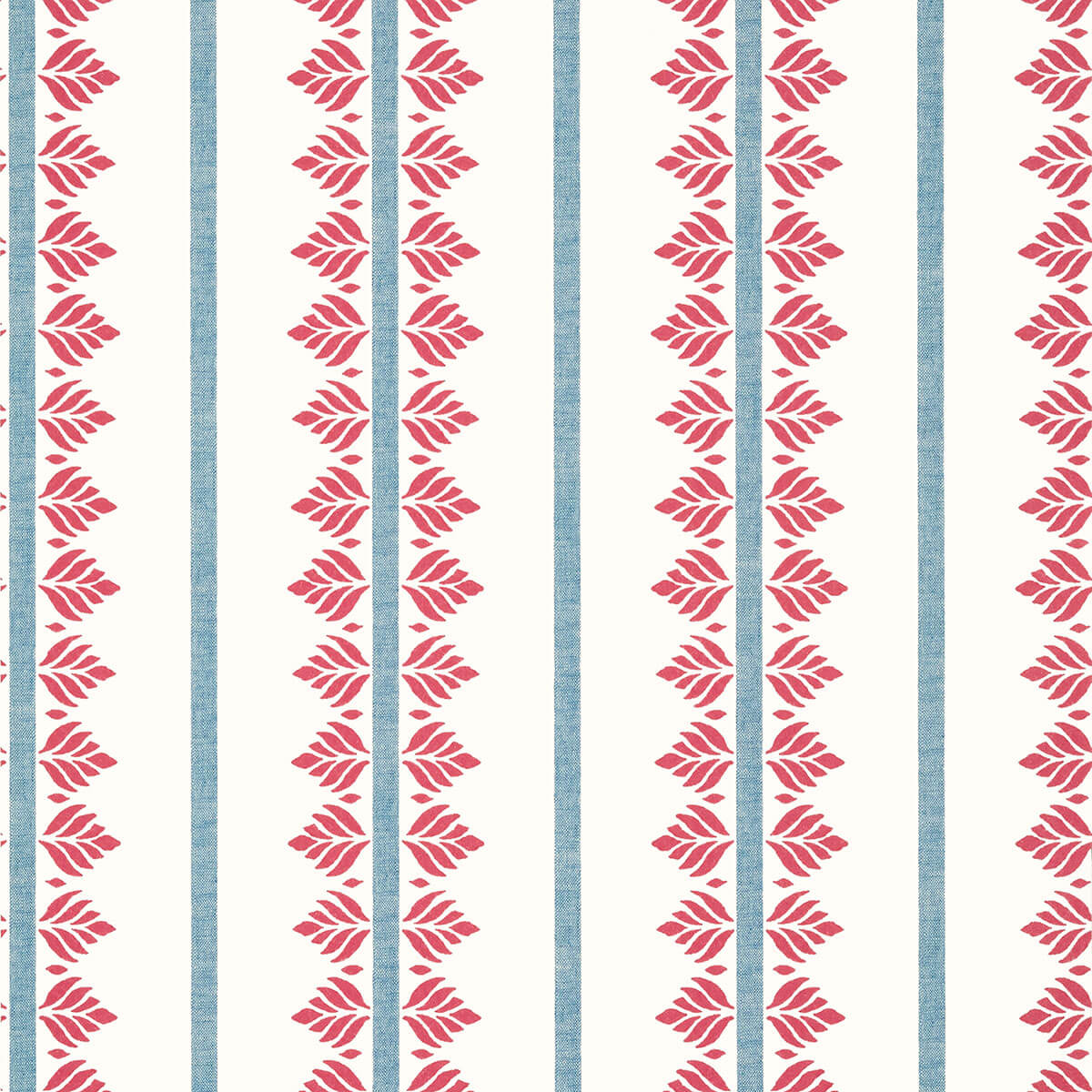 Anna French Antilles Fern Stripe Wallpaper - Red & Blue