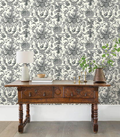 Toile Resource Library Old World Toile Wallpaper - Black