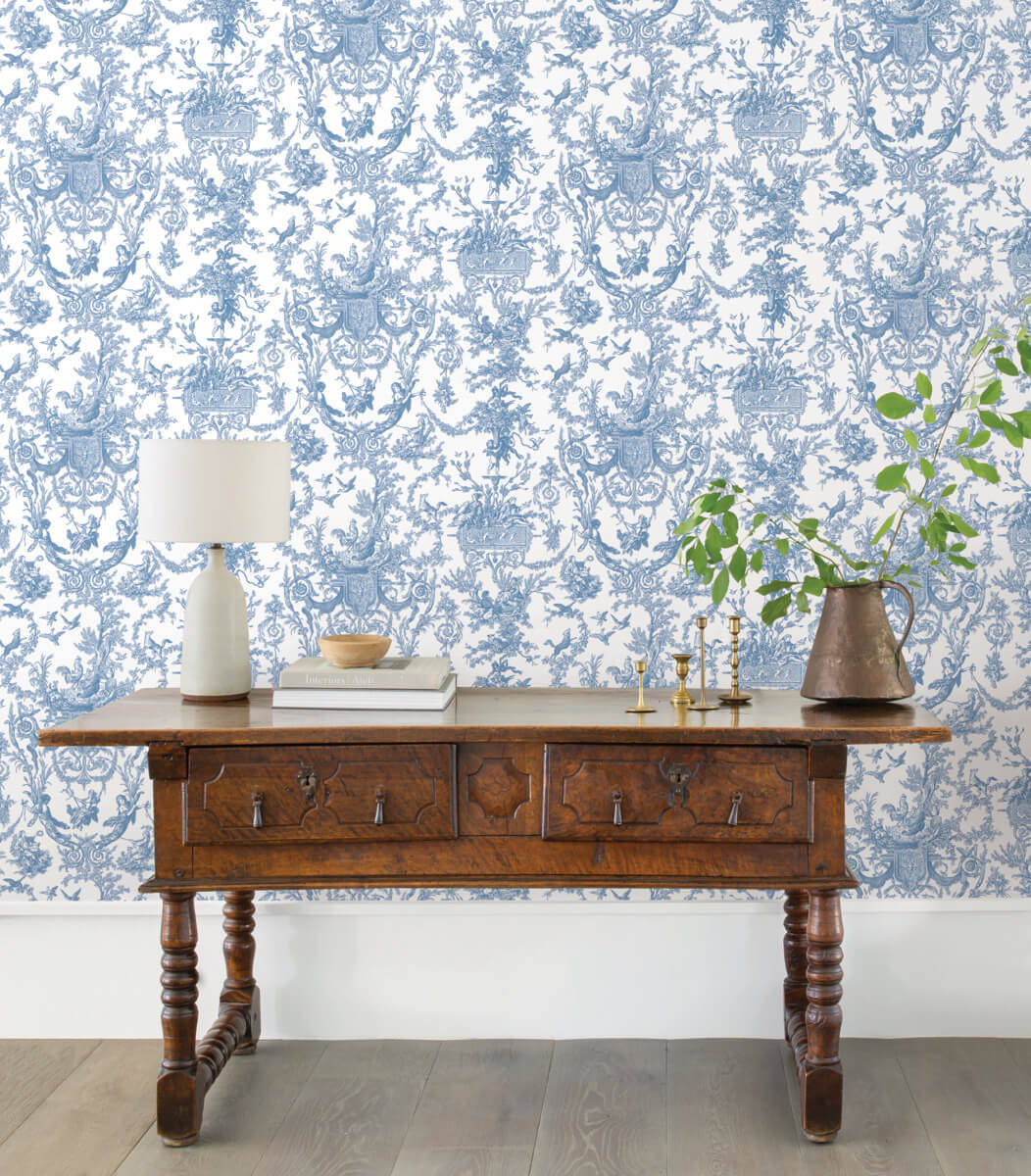 Toile Resource Library Old World Toile Wallpaper - Blue