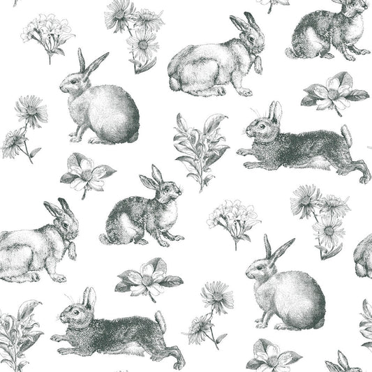 Black & White Resource Library Bunny Toile Wallpaper - Black & White