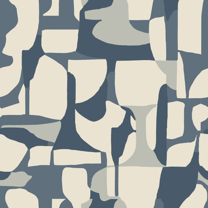 Mitchell Black Abstract Attraction Wallpaper - Denim Slate