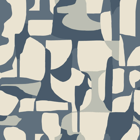 Mitchell Black Abstract Attraction Wallpaper - Denim Slate