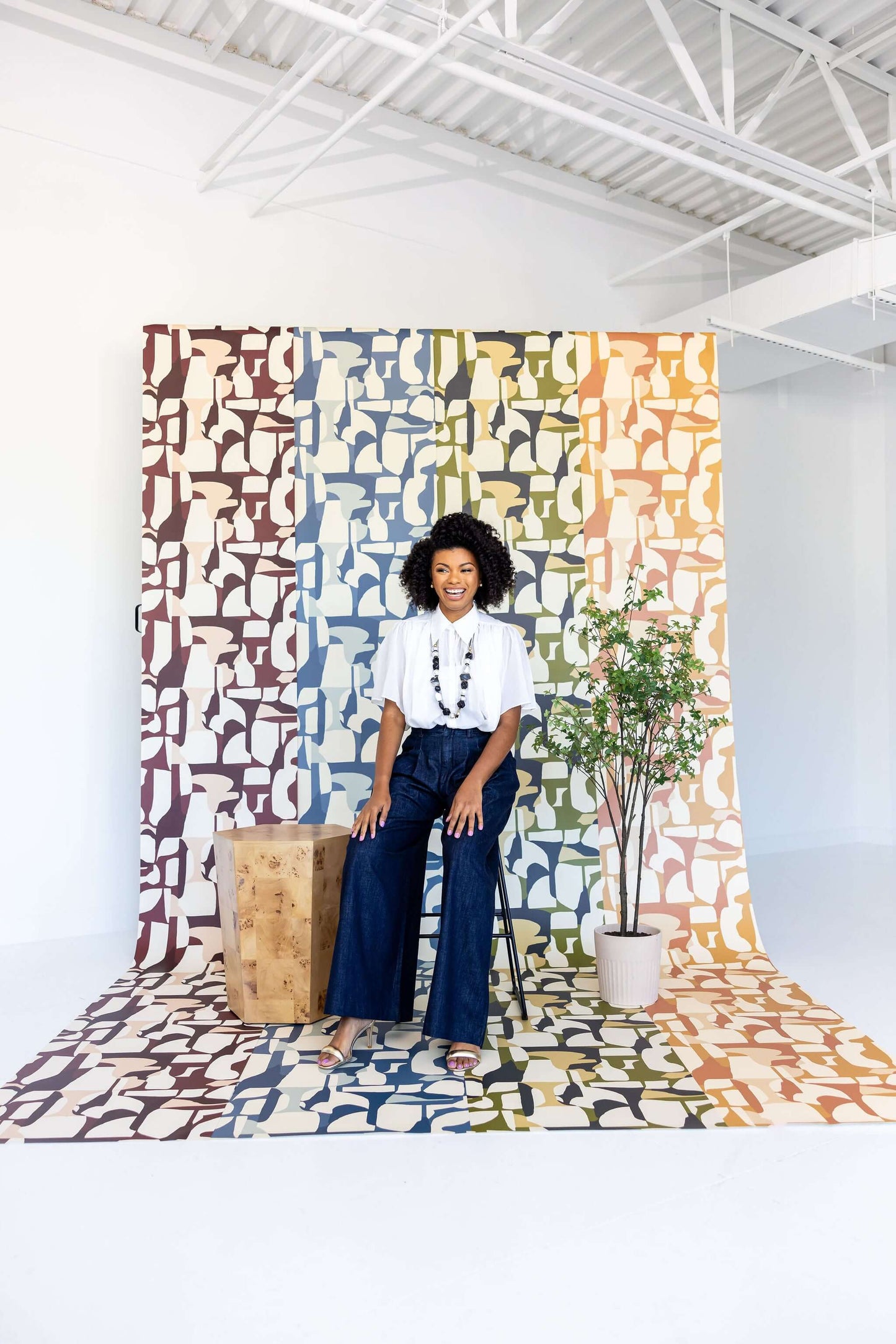 Mitchell Black Abstract Attraction Wallpaper - Denim Slate