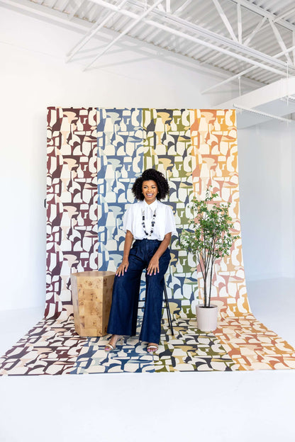 Mitchell Black Abstract Attraction Wallpaper - Denim Slate
