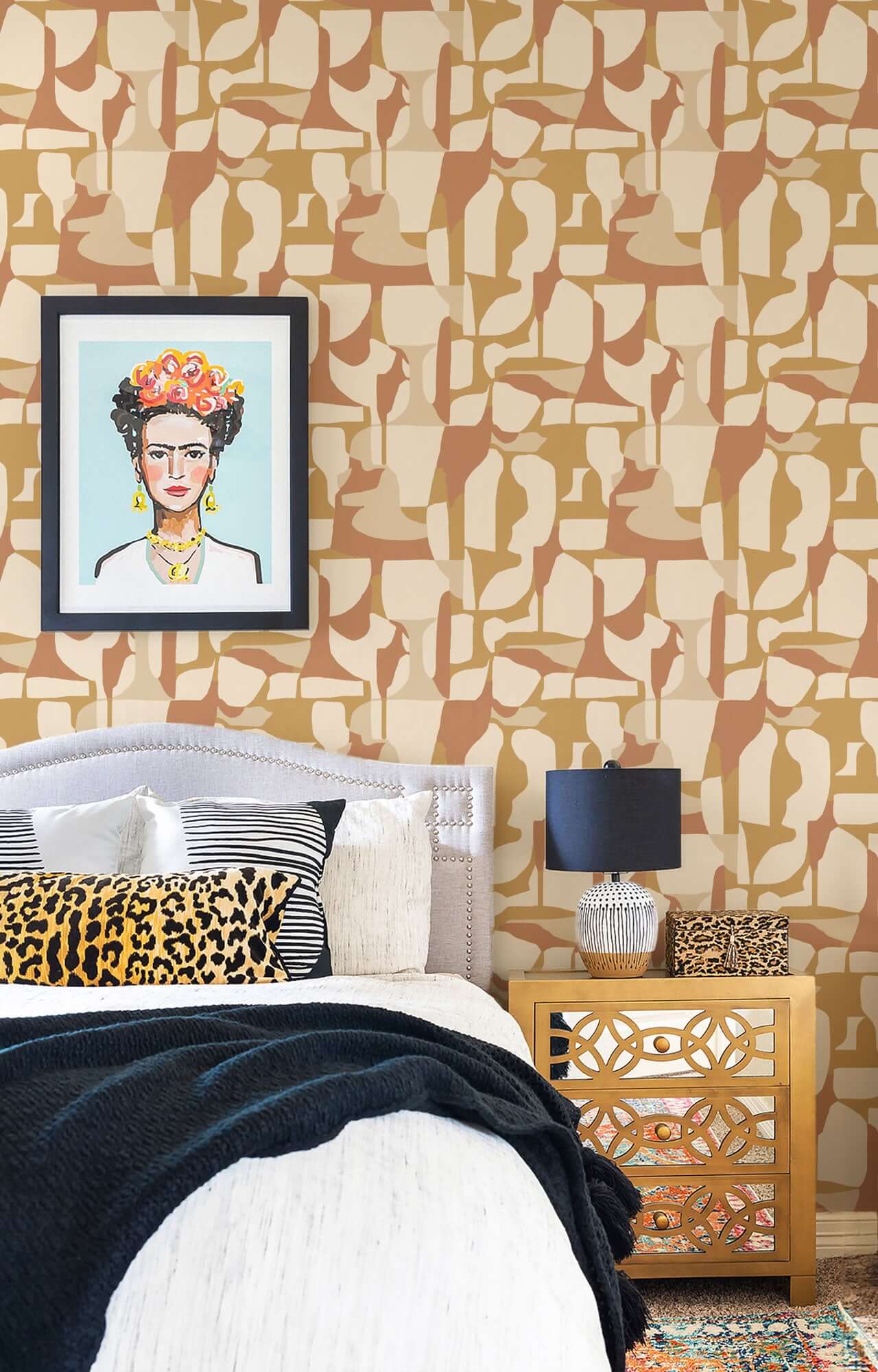 Mitchell Black Abstract Attraction Wallpaper - Gold Terracotta