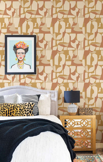 Mitchell Black Abstract Attraction Wallpaper - Gold Terracotta