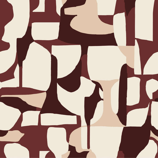 Mitchell Black Abstract Attraction Wallpaper - Merlot Taupe