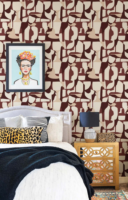 Mitchell Black Abstract Attraction Wallpaper - Merlot Taupe