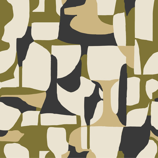 Mitchell Black Abstract Attraction Wallpaper - Olive Charcoal