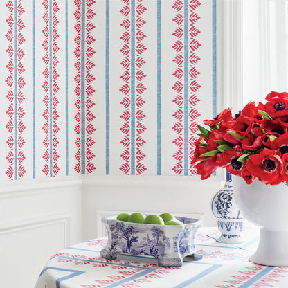 Anna French Antilles Fern Stripe Wallpaper - Red & Blue