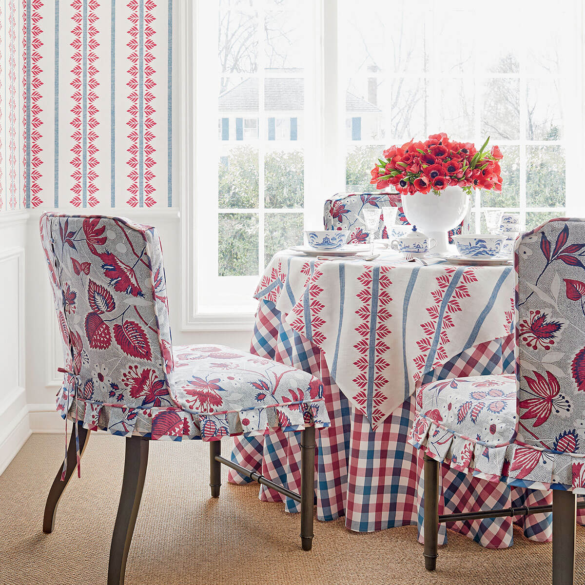 Anna French Antilles Fern Stripe Wallpaper - Red & Blue