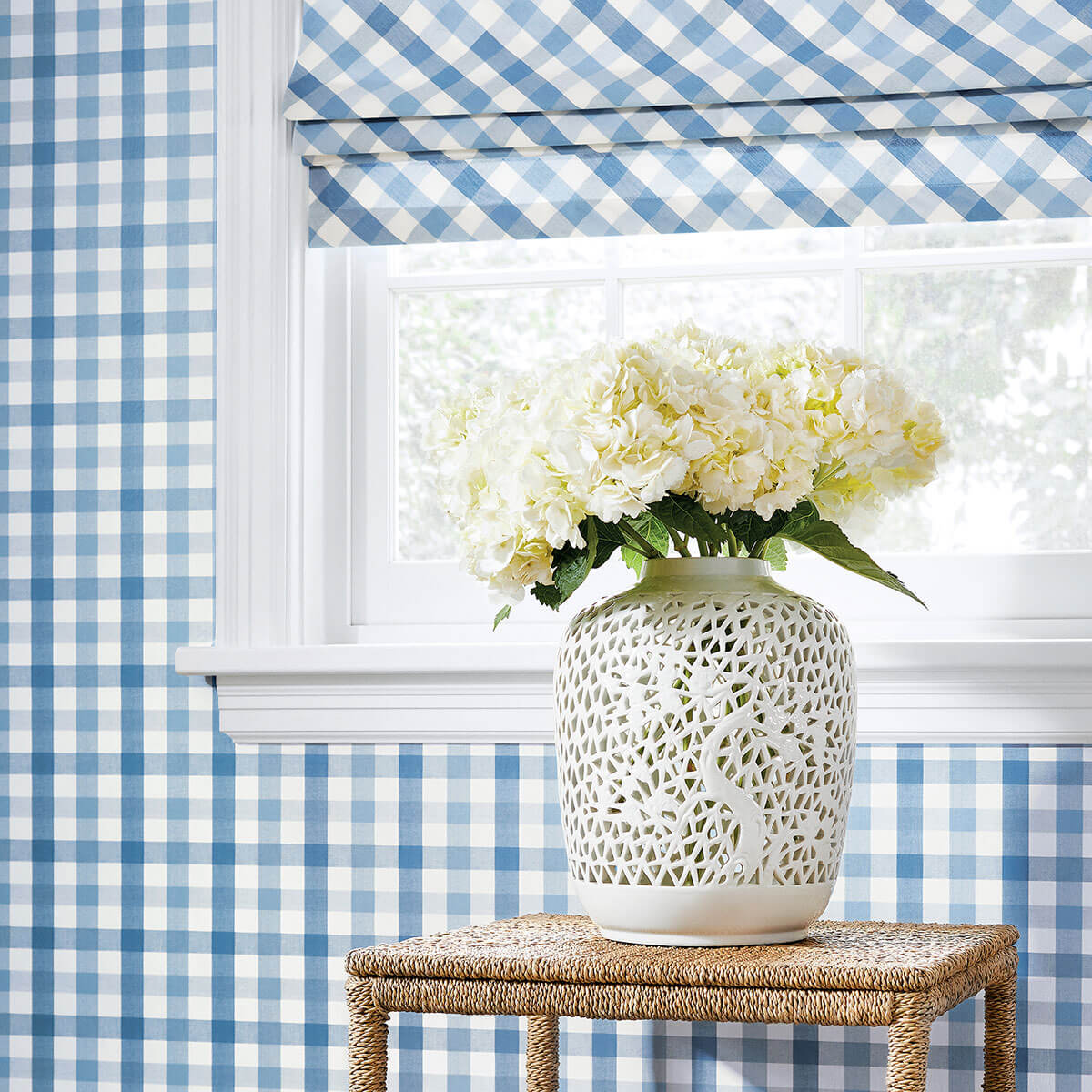 Anna French Antilles Saybrook Check Wallpaper - Light Blue