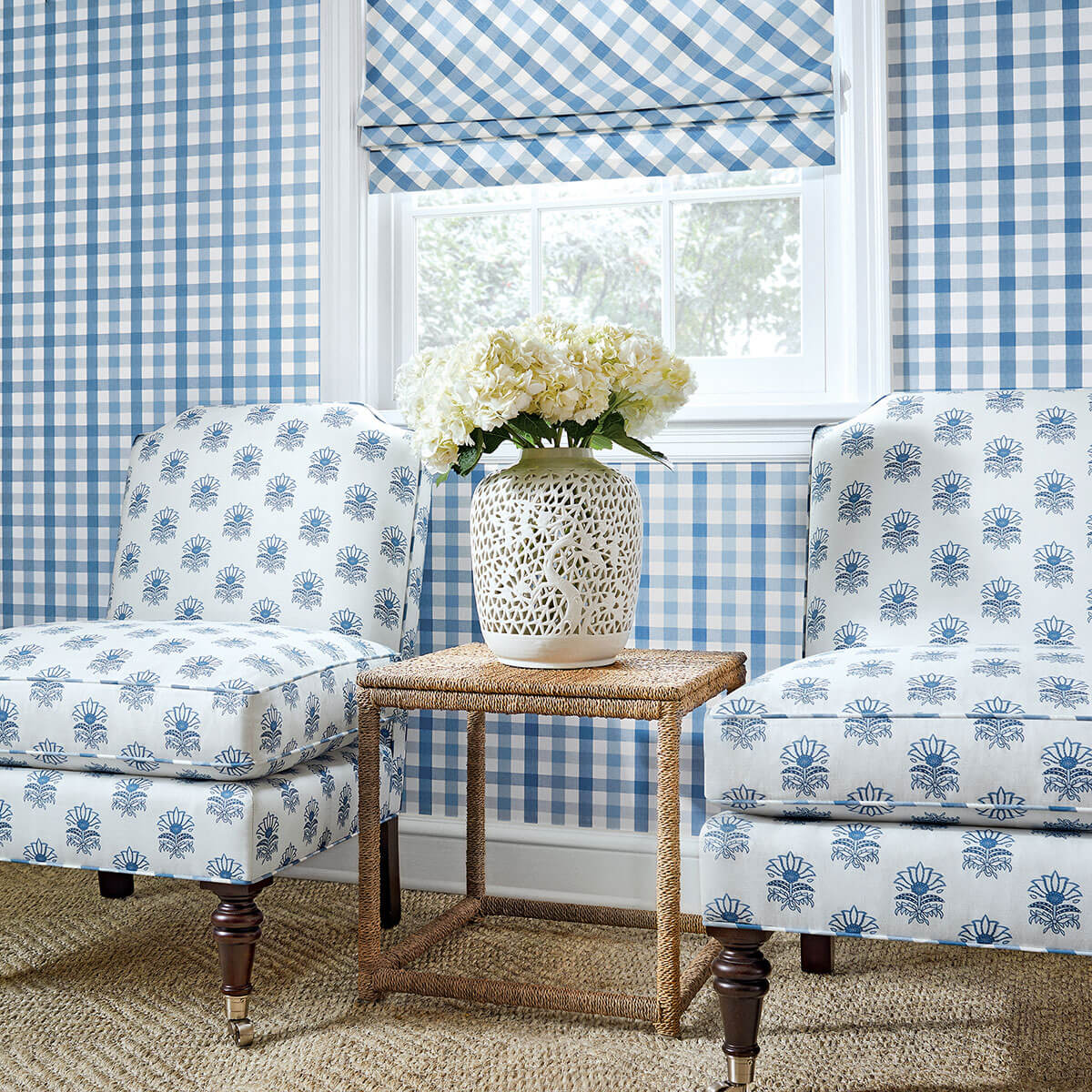 Anna French Antilles Saybrook Check Wallpaper - Light Blue