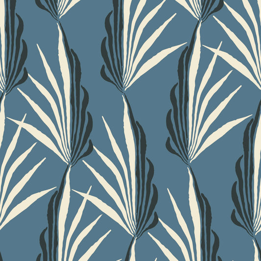 Mitchell Black Areca Palm Wallpaper - Early Morning Blue