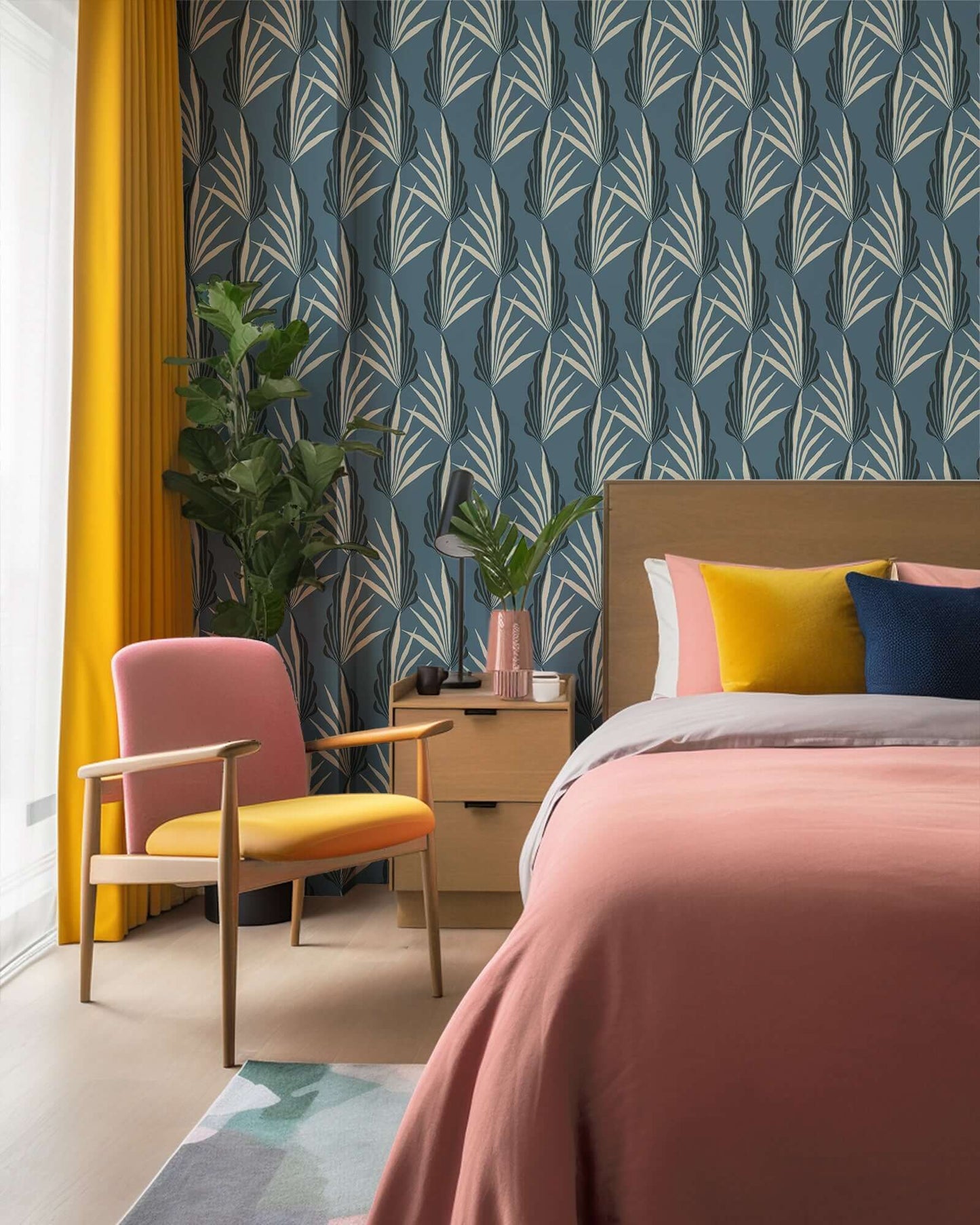 Mitchell Black Areca Palm Wallpaper - Early Morning Blue