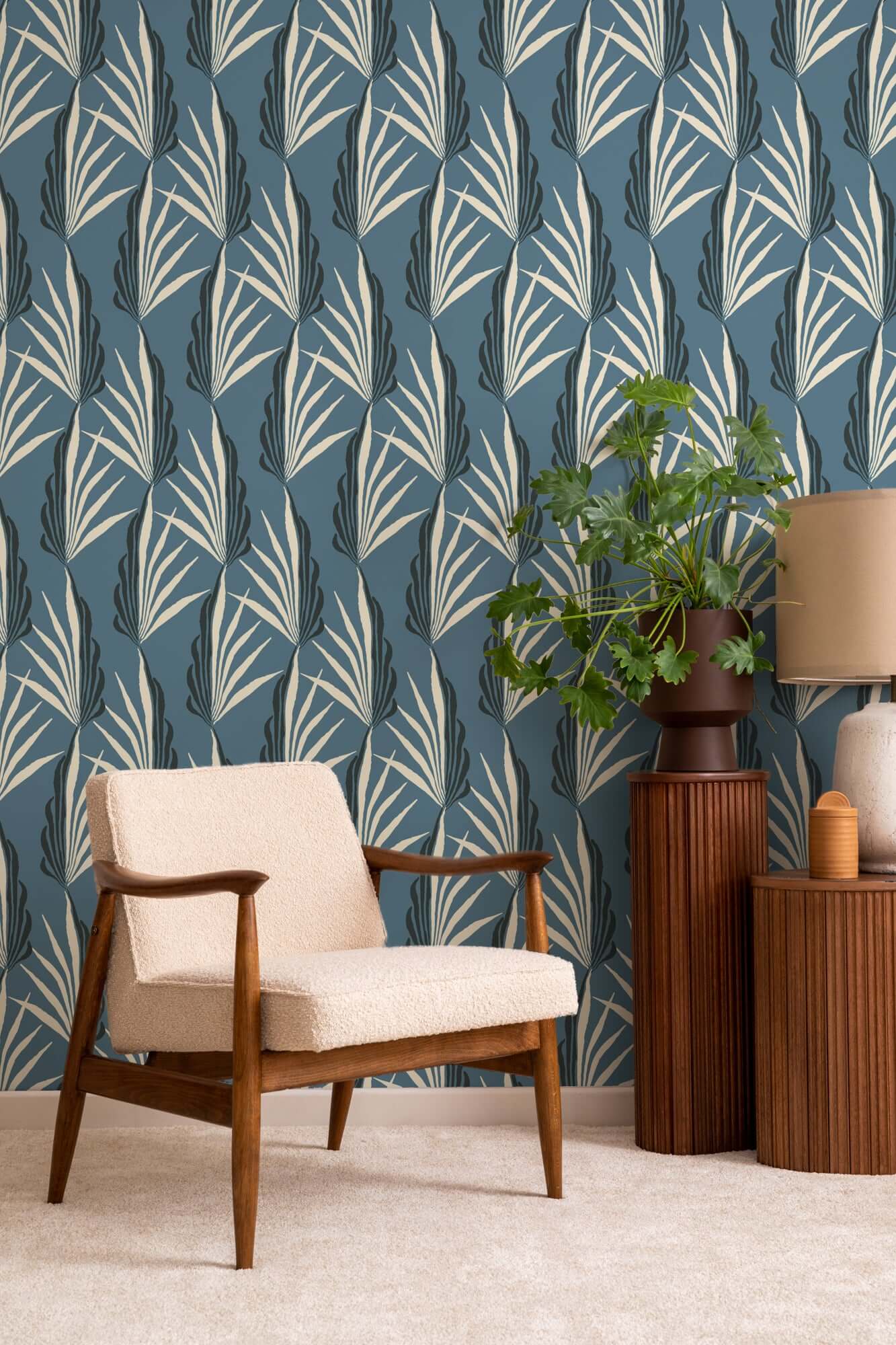 Mitchell Black Areca Palm Wallpaper - Early Morning Blue