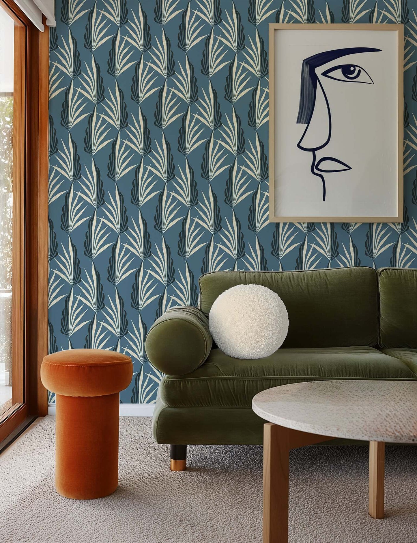 Mitchell Black Areca Palm Wallpaper - Early Morning Blue