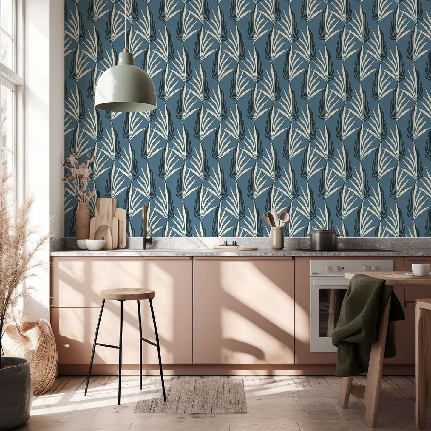 Mitchell Black Areca Palm Wallpaper - Early Morning Blue