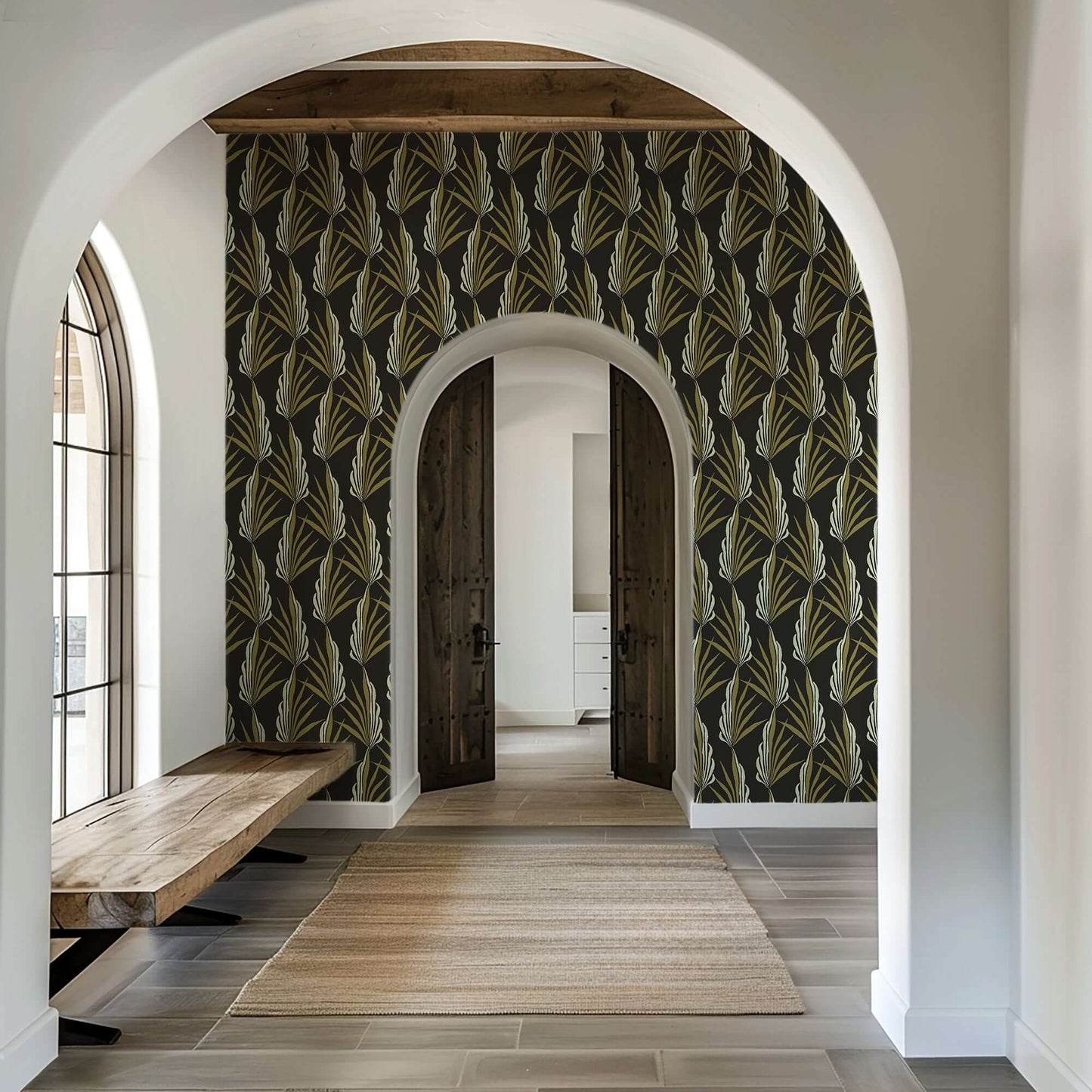 Mitchell Black Areca Palm Wallpaper - Golden Black
