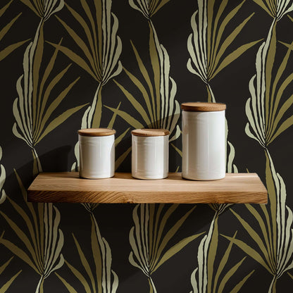 Mitchell Black Areca Palm Wallpaper - Golden Black