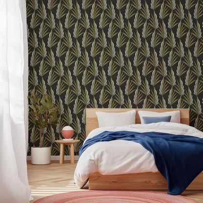 Mitchell Black Areca Palm Wallpaper - Golden Black