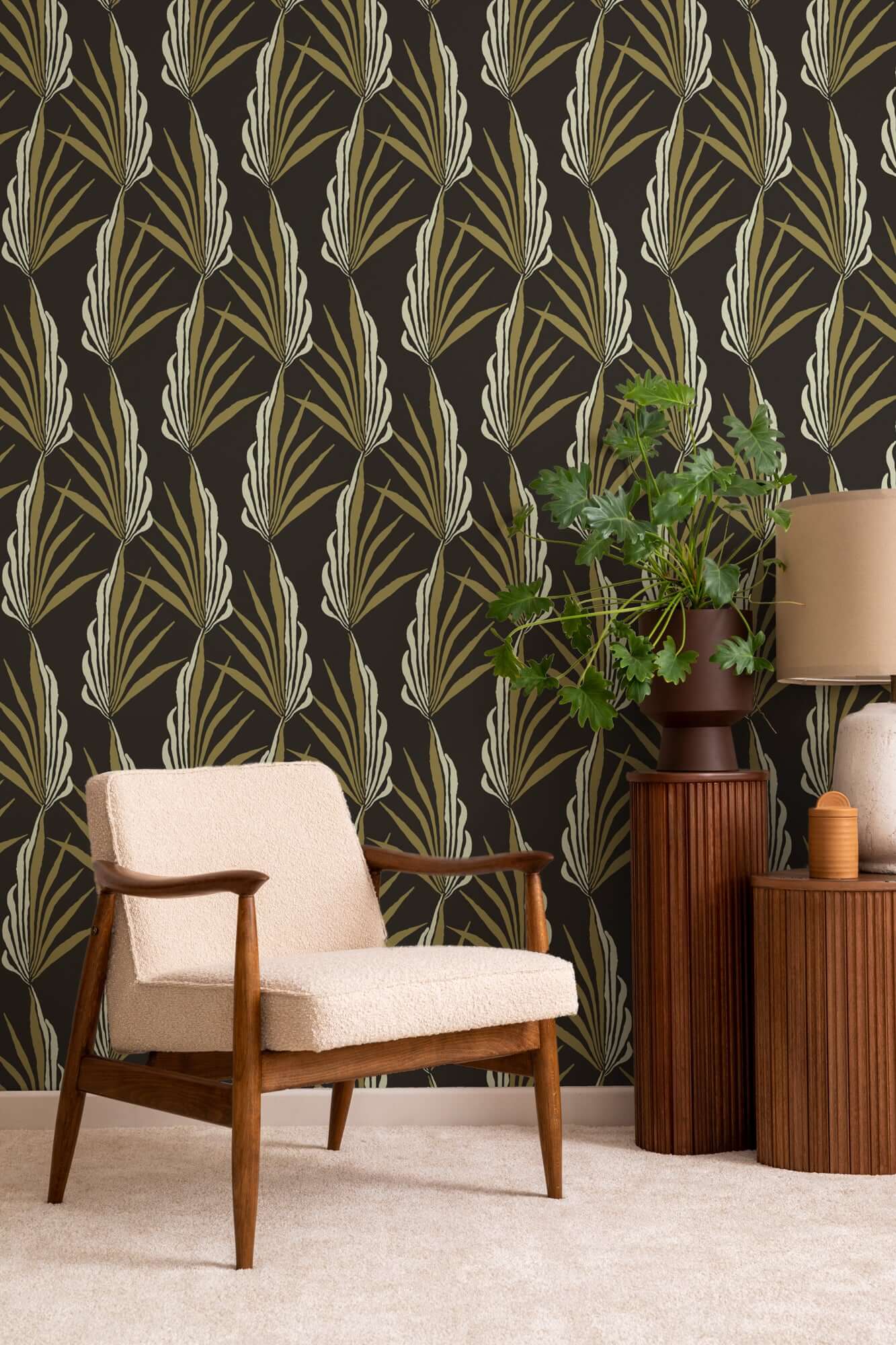 Mitchell Black Areca Palm Wallpaper - Golden Black