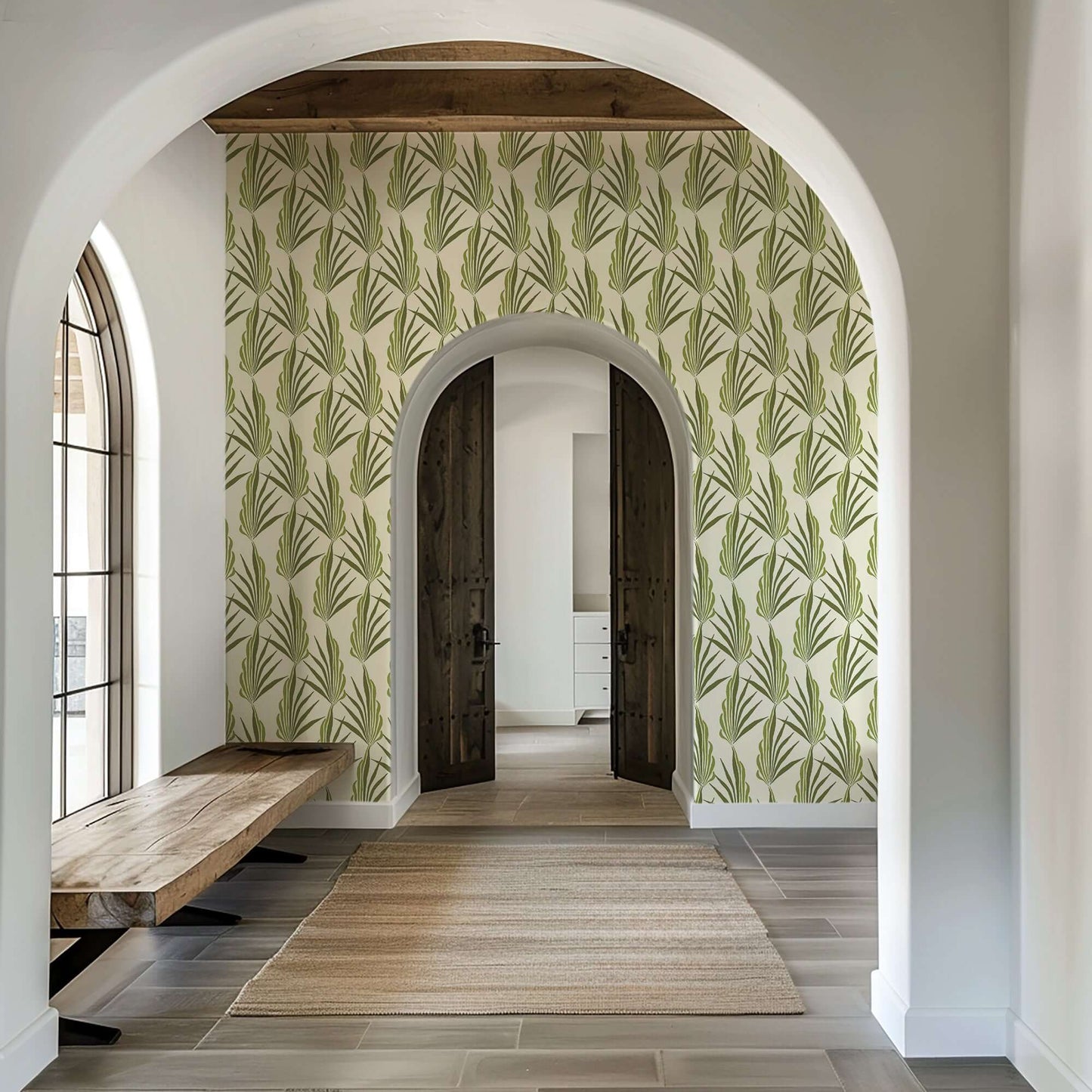 Mitchell Black Areca Palm Wallpaper - Green Leaf