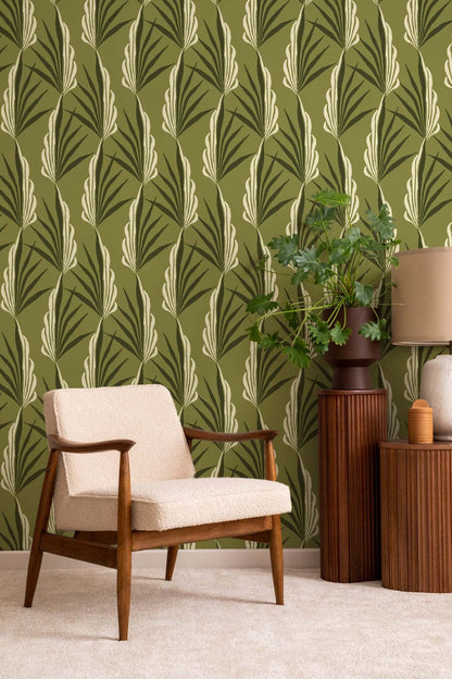 Mitchell Black Areca Palm Wallpaper - Light Olive