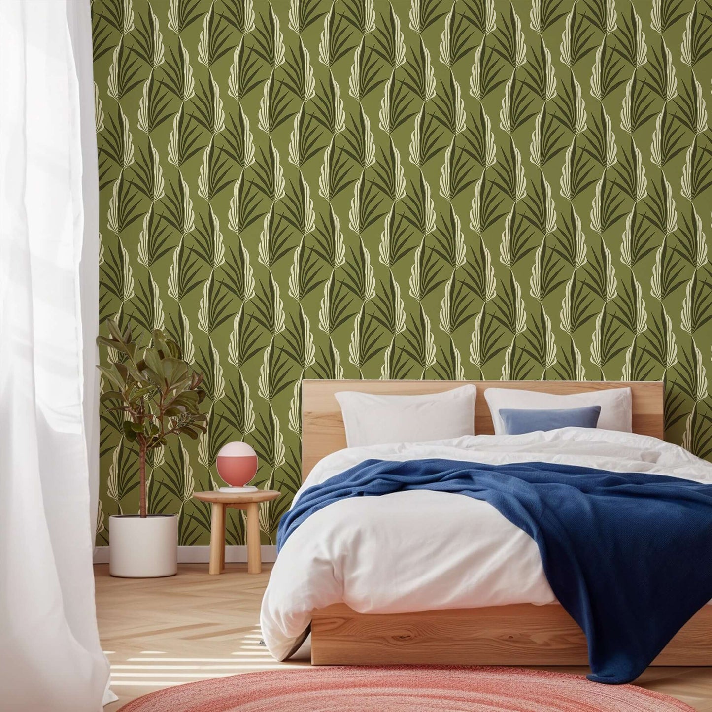 Mitchell Black Areca Palm Wallpaper - Light Olive