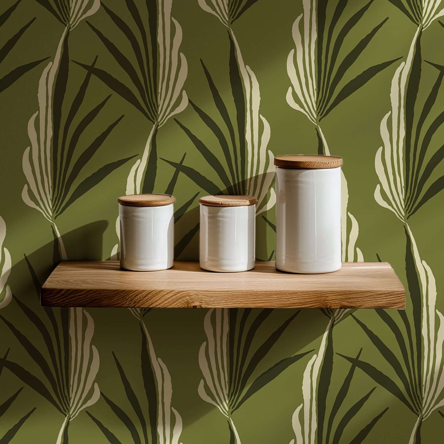 Mitchell Black Areca Palm Wallpaper - Light Olive