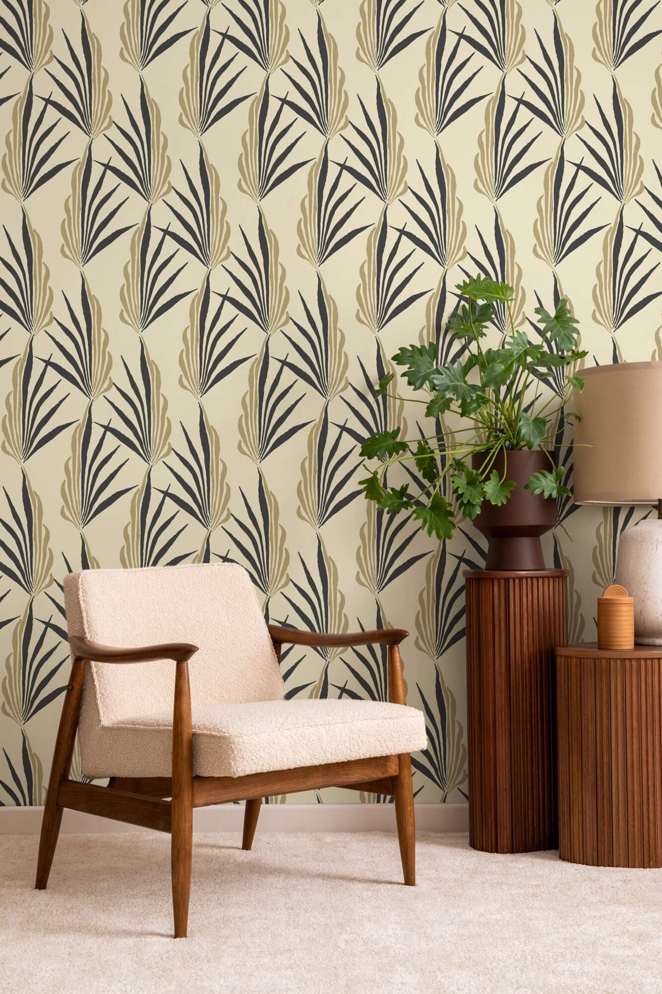Mitchell Black Areca Palm Wallpaper - Pale Sun