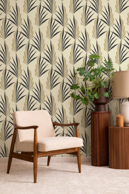 Mitchell Black Areca Palm Wallpaper - Pale Sun