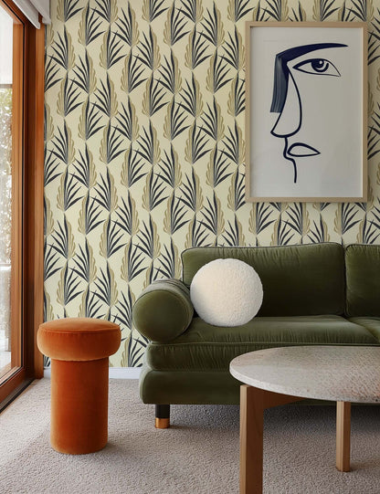 Mitchell Black Areca Palm Wallpaper - Pale Sun