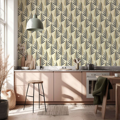 Mitchell Black Areca Palm Wallpaper - Pale Sun