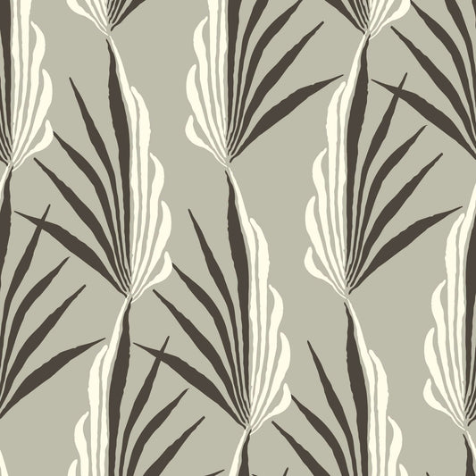 Mitchell Black Areca Palm Wallpaper - Warm Gray