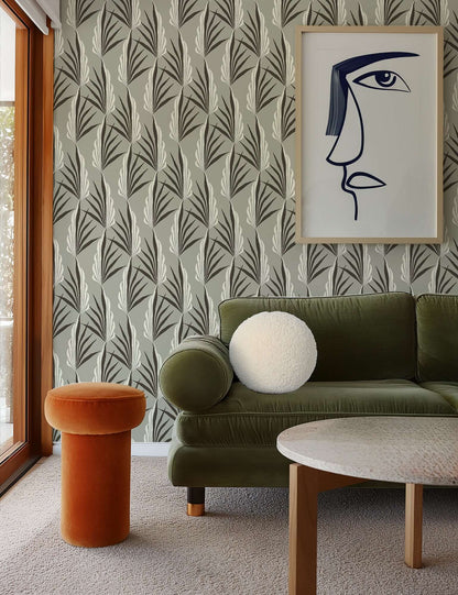 Mitchell Black Areca Palm Wallpaper - Warm Gray