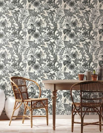 Blooms Second Edition Rainforest Wallpaper - Charcoal