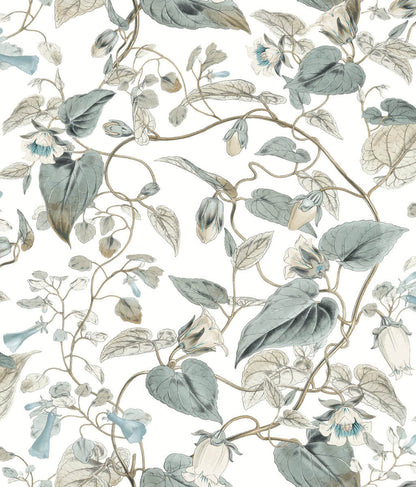 Blooms Second Edition Moon Flower Wallpaper - White & Blue