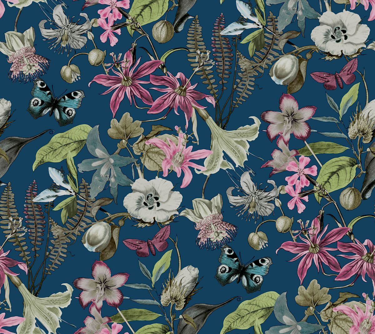 Blooms Second Edition Butterfly House Wallpaper - Navy