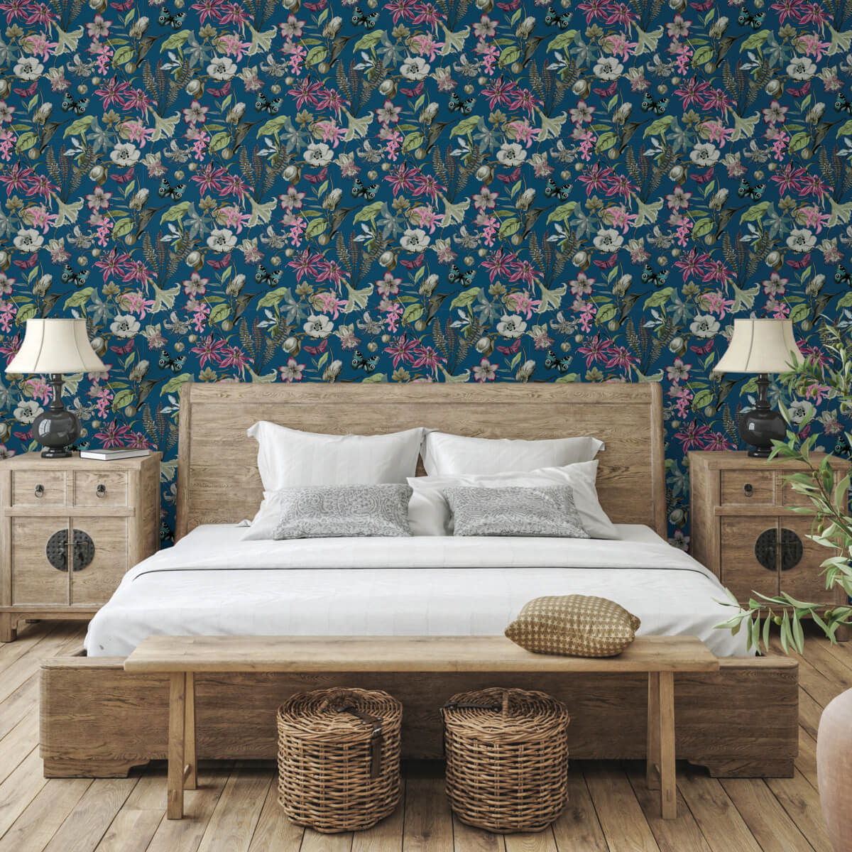 Blooms Second Edition Butterfly House Wallpaper - Navy