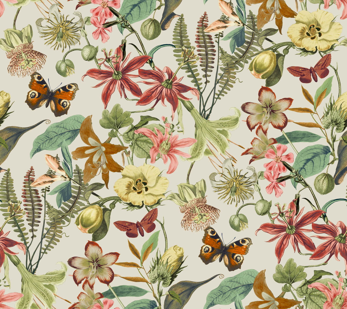 Blooms Second Edition Butterfly House Wallpaper - Taupe & Coral