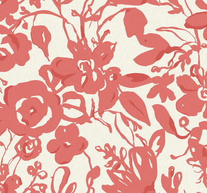 Blooms Second Edition Brushstroke Floral Wallpaper - Coral