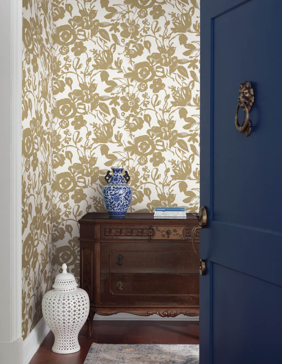 Blooms Second Edition Brushstroke Floral Wallpaper - Gold