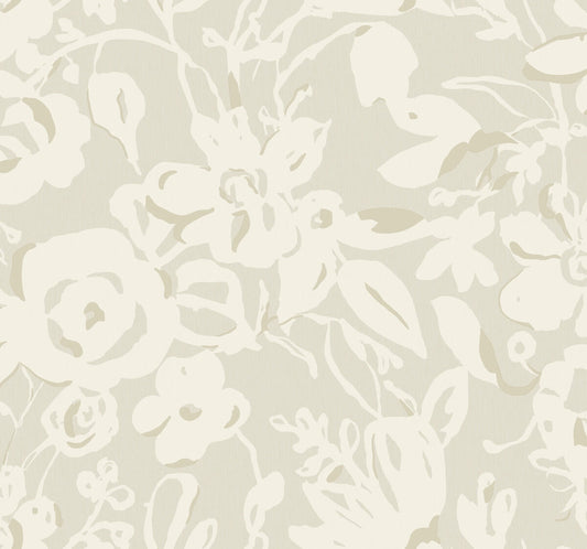 Blooms Second Edition Brushstroke Floral Wallpaper - Taupe