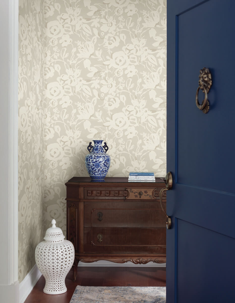 Blooms Second Edition Brushstroke Floral Wallpaper - Taupe