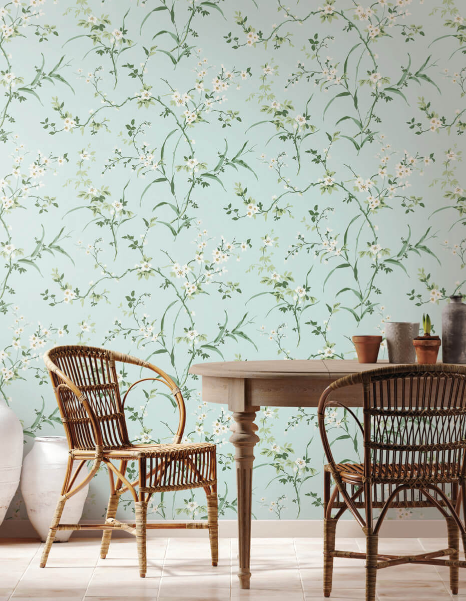 Blooms Second Edition Blossom Branches Wallpaper - Spa Blue