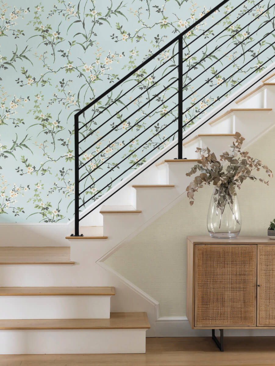 Blooms Second Edition Blossom Branches Wallpaper - Spa Blue