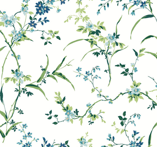 Blooms Second Edition Blossom Branches Wallpaper - White & Blue