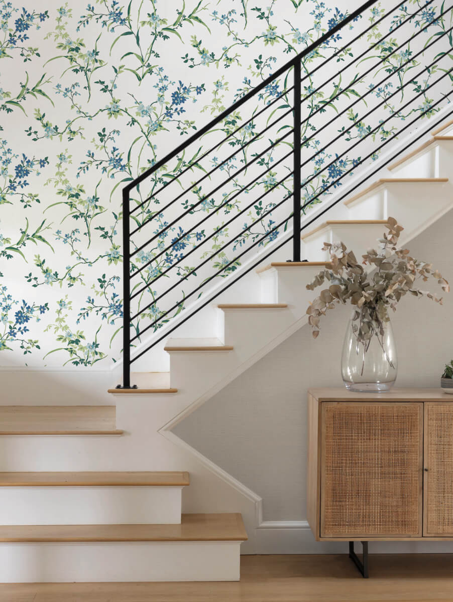 Blooms Second Edition Blossom Branches Wallpaper - White & Blue