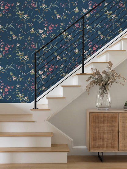 Blooms Second Edition Blossom Branches Wallpaper - Navy